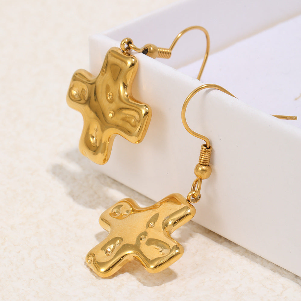 Fashion 18K Gold Plated Stainless Steel Geometric Cross Earrings