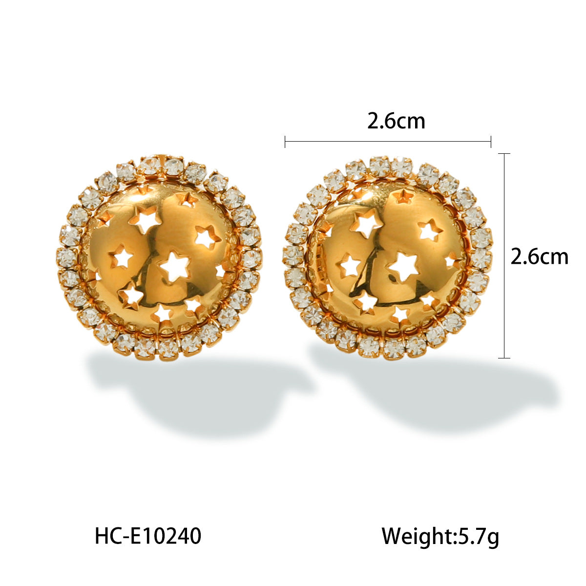 Pendientes minimalistas de acero inoxidable chapado en oro de 18 quilates con diseño geométrico de estrella hueca y diamantes de imitación para mujer