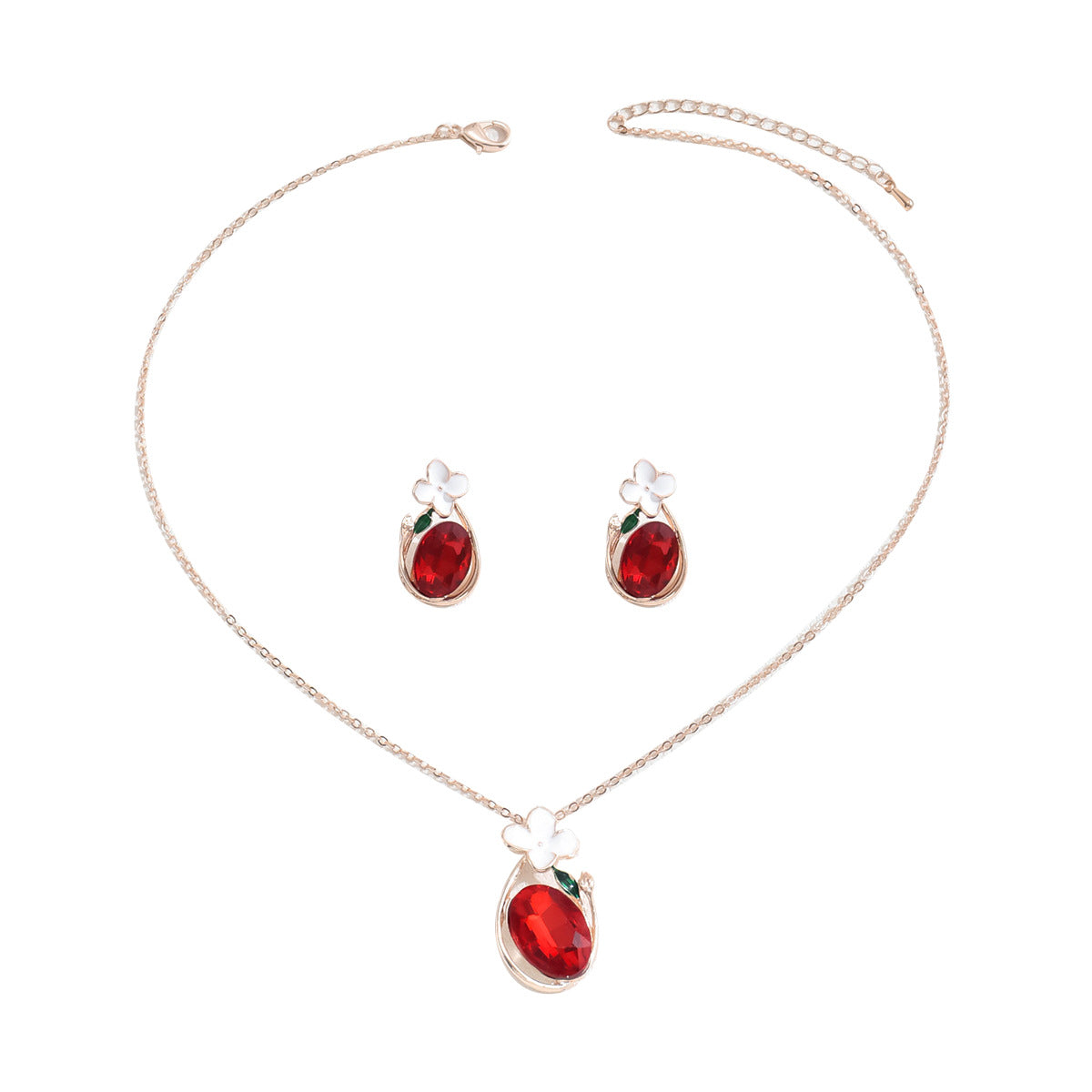 Set di collana e orecchini floreali rustici in rame con intarsi di strass da donna