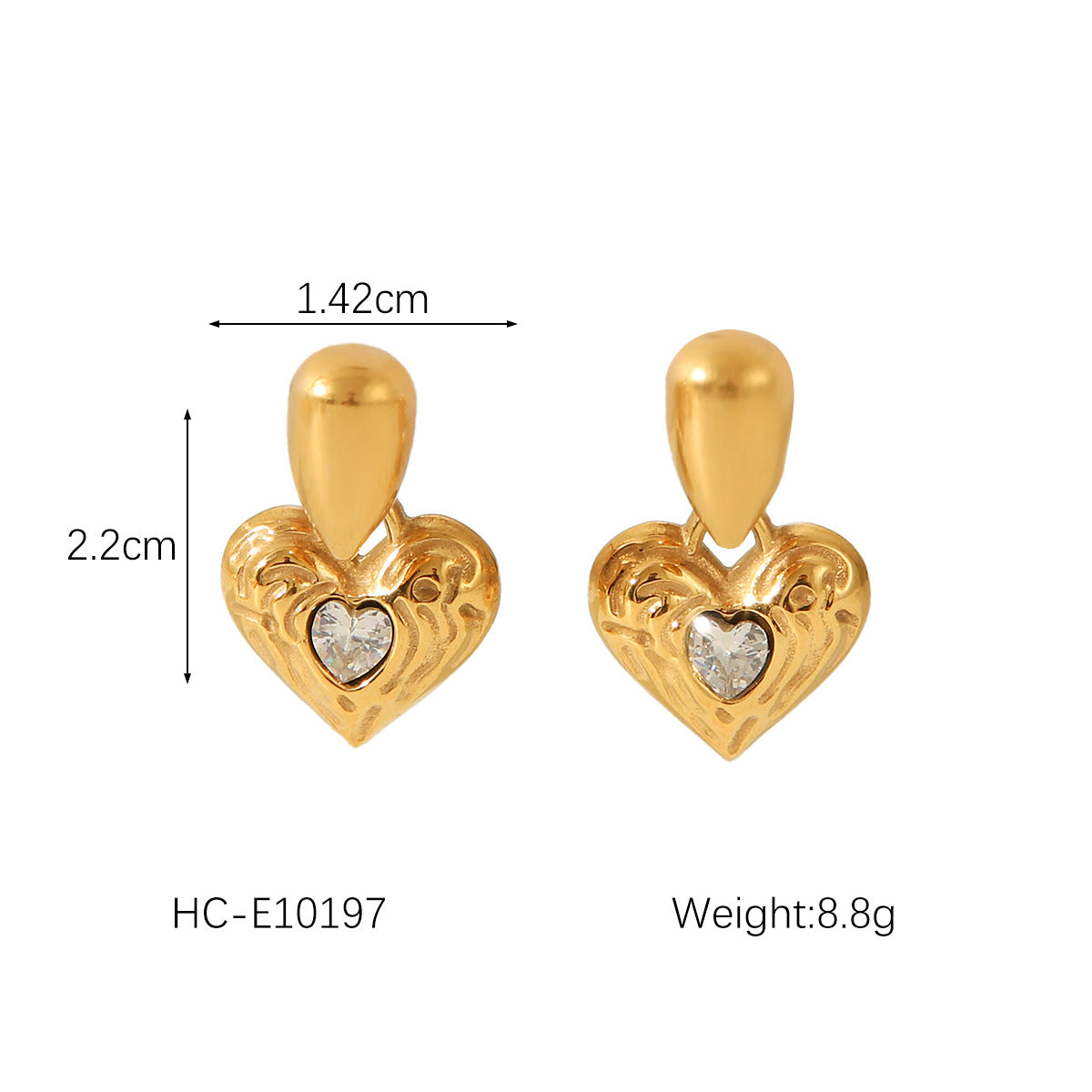 Orecchini a perno minimalisti a forma di cuore in acciaio al titanio con placcatura in oro 18 carati da donna