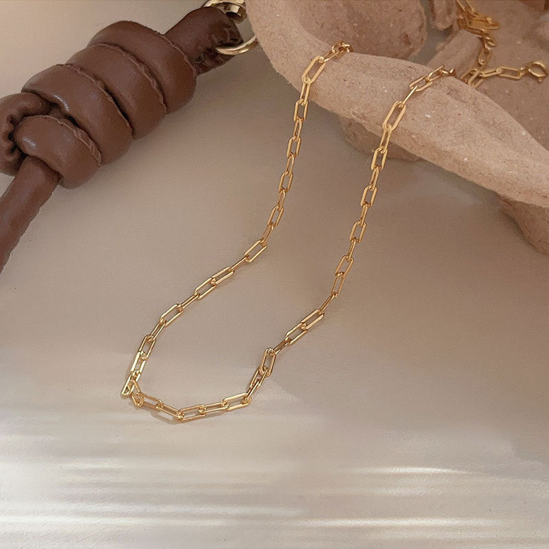 Collana Choker Minimalista con Catena a Cavo Geometrica a Scacchi in Argento Sterling 925 Placcato Oro