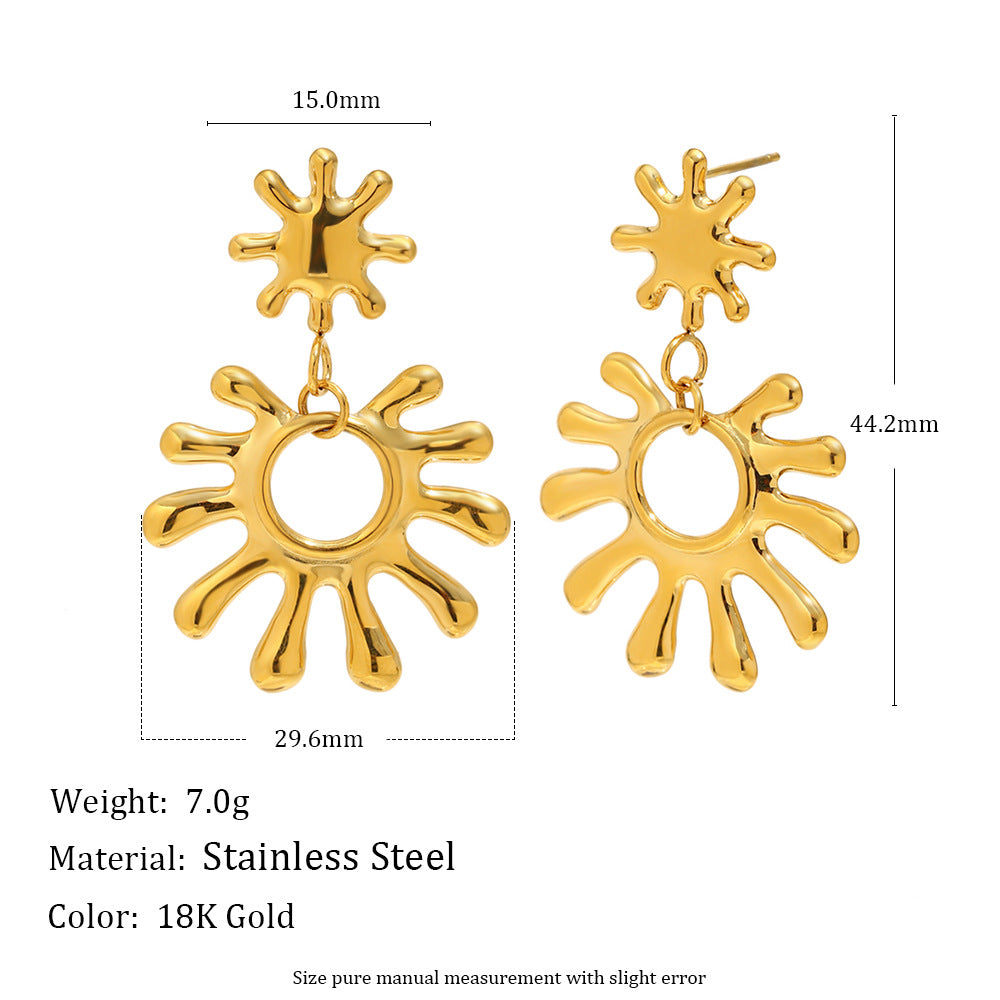 Minimalist Geometric Stainless Steel 18K Gold Plated Sun Stud Earrings for Women with Clean Line Design
