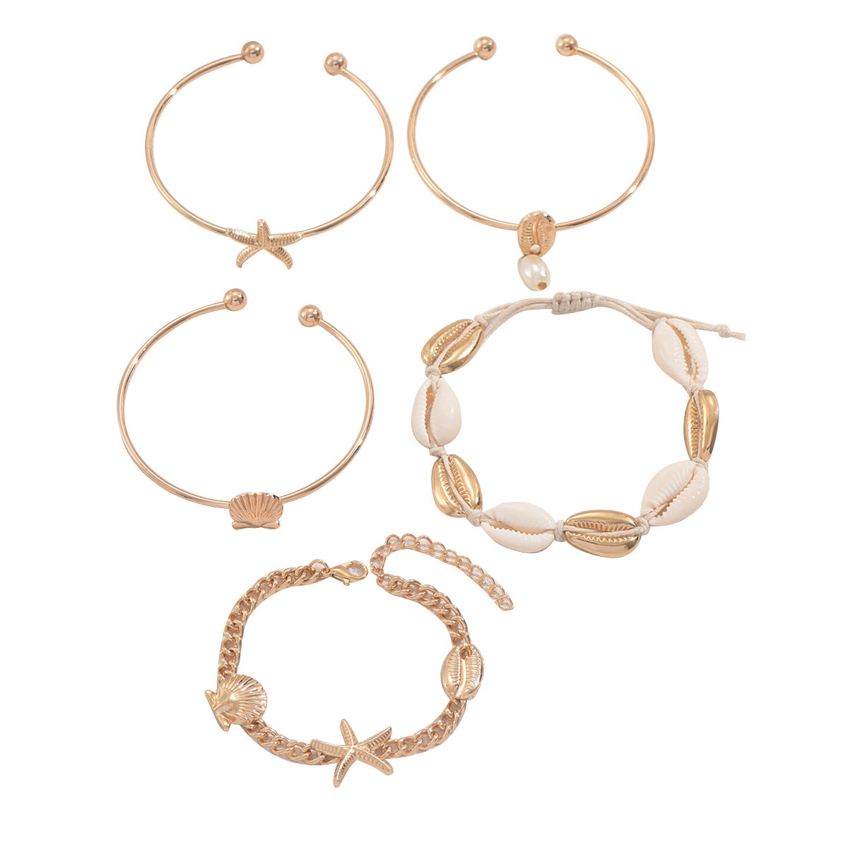 Bracciale da donna a tema oceano con stella e forme geometriche, lega di zinco, conchiglie e stelle intrecciate a mano, gioielli per feste in spiaggia e vacanze