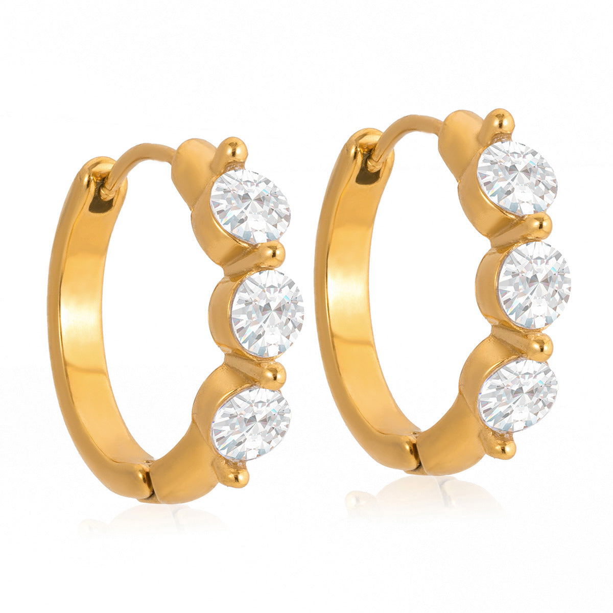 Elegant Geometric Stainless Steel Gold Plated Hoop Earrings with Cubic Zirconia for Women