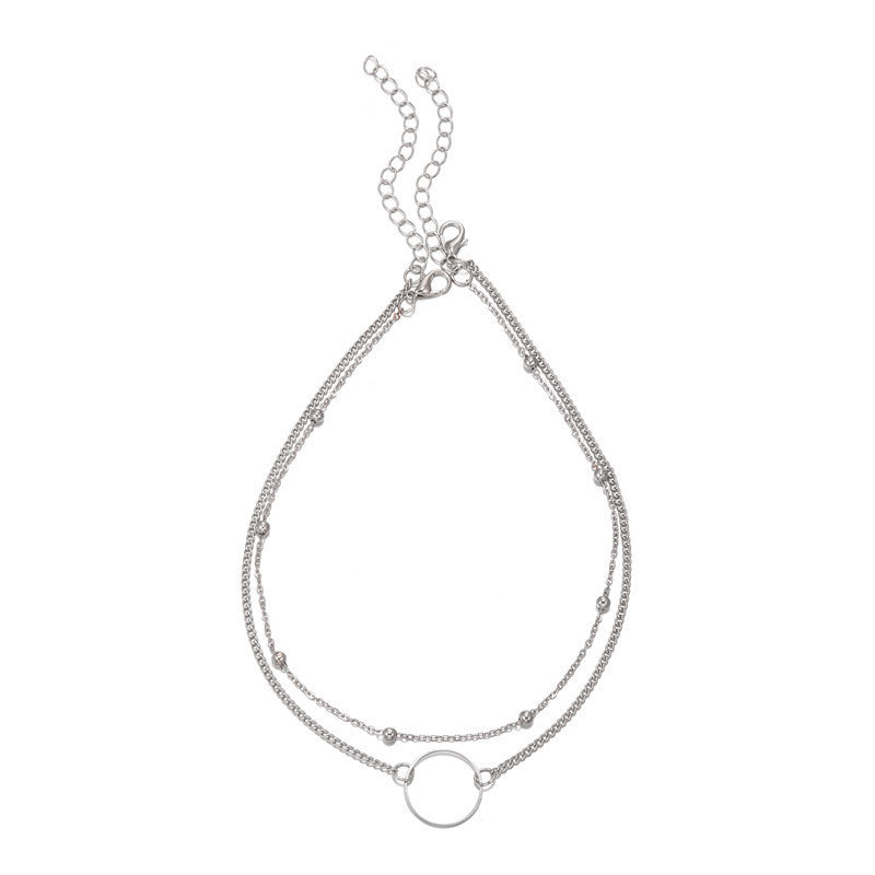 Minimalist Sweet Geometric Round Alloy Plated Pendant Double Layer Ball Chain Necklace for Women