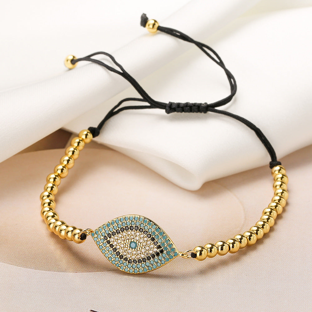 Minimalist Geometric Evil Eye Bracelet for Women in Copper with 18K Gold Plating and Zircon Inlay