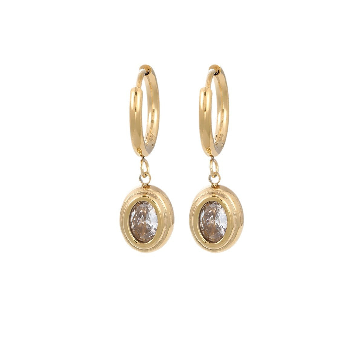 Aretes de acero inoxidable geométricos minimalistas para mujer con baño de oro de 18 quilates e incrustaciones de circonitas