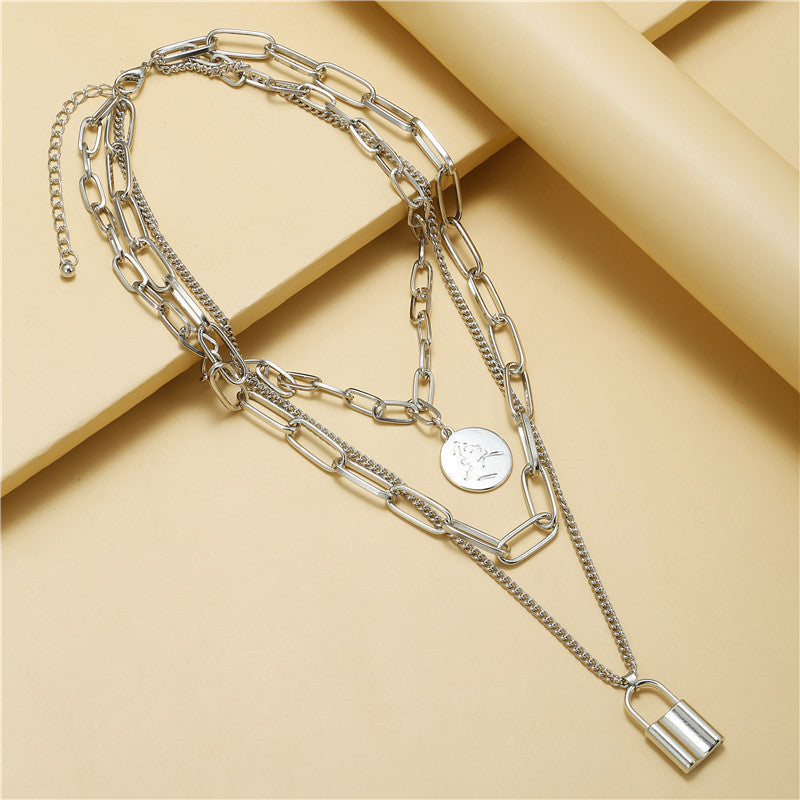 Punk Hip-hop Exaggerated Geometric Heart Alloy Snake Chain Multi-layer Necklace for Women