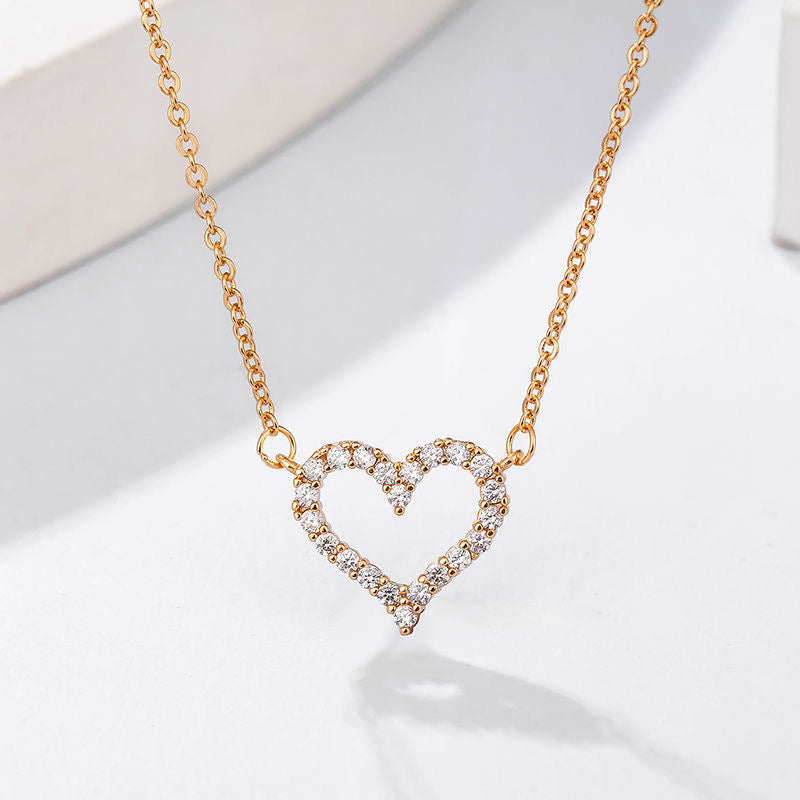 Minimalist Hollow Heart Pendant Necklace for Women Titanium Steel with Rhinestone Inlay Snake Chain Lightweight Delicate Clavicle Jewelry