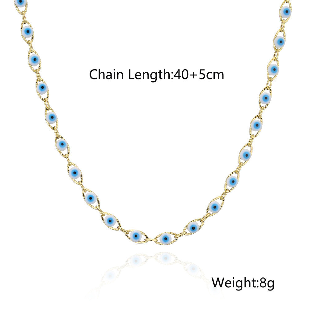 Geometric Drip Oil Brass Evil Eye Pendant Necklace for Women