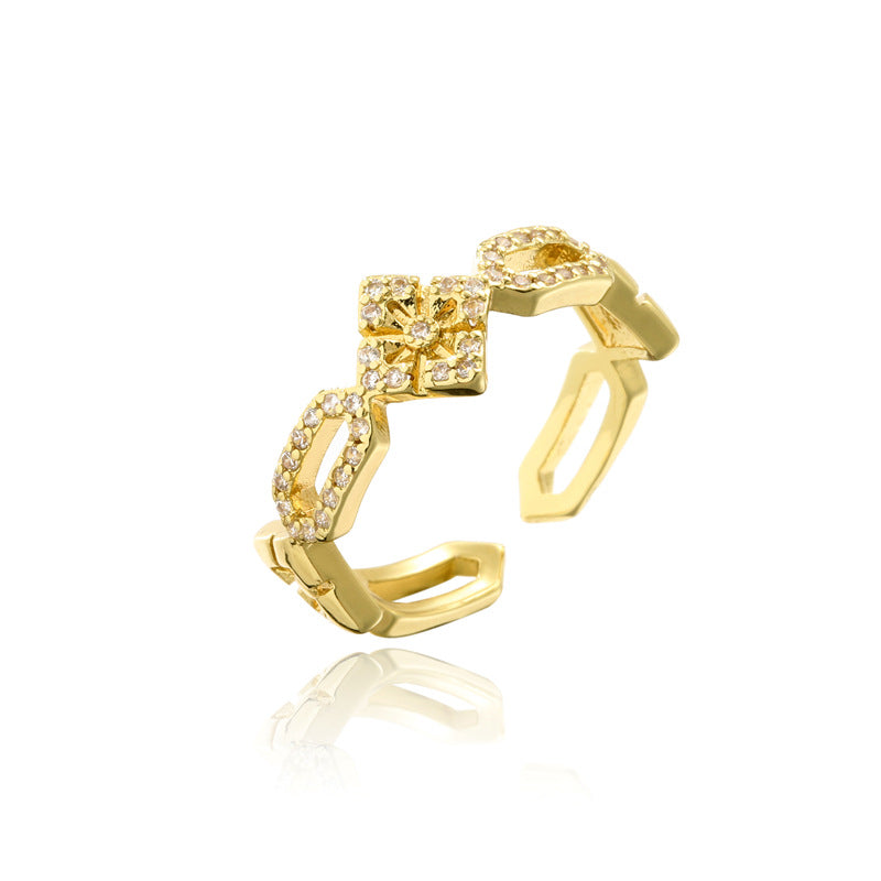 Geometric Micro-Inlay Gold Plated Brass Ring for Women