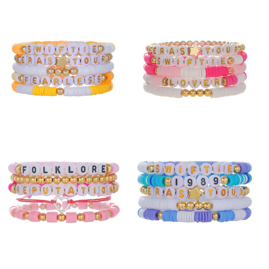 Casual Geometric Letter Resin Brass Acrylic Handmade Bracelet Set for Women and Men