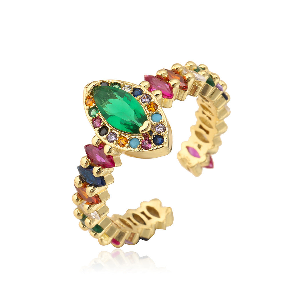 Anello aperto geometrico da donna in rame placcato oro 18K con intarsio in zircone