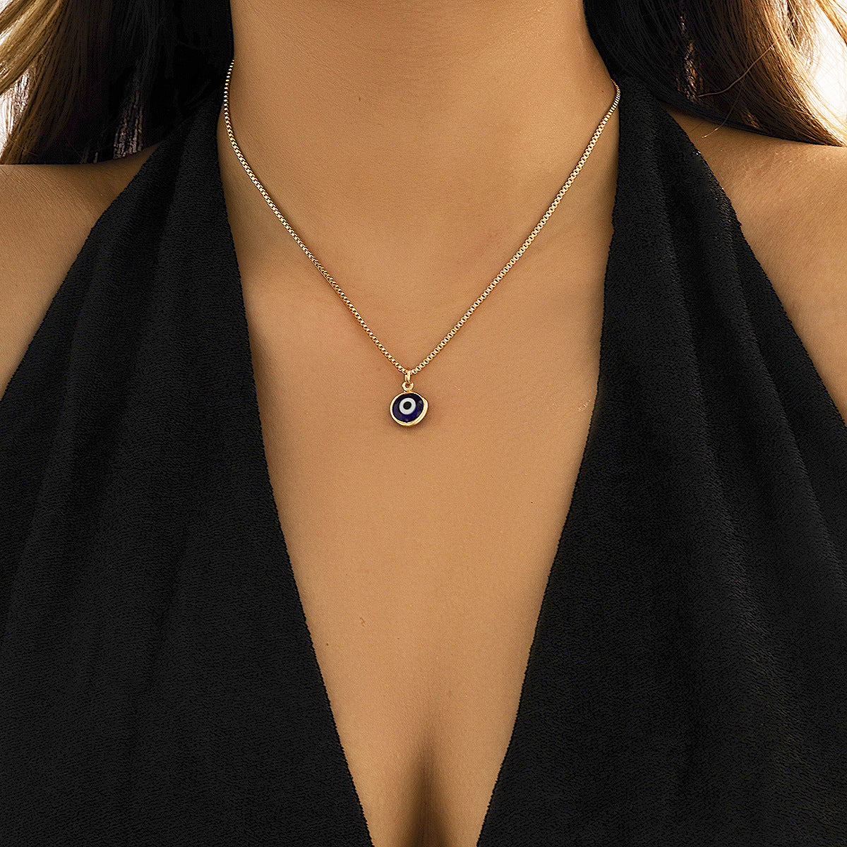 Sweet and Cool Style Geometric Eye Pendant Necklace in Metal with Plated Finish and Box Chain for Women