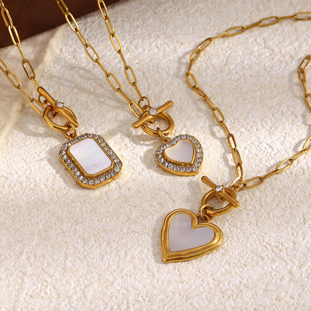 Elegant Luxury Heart Geometric Stainless Steel Gold Plated Necklace for Women
