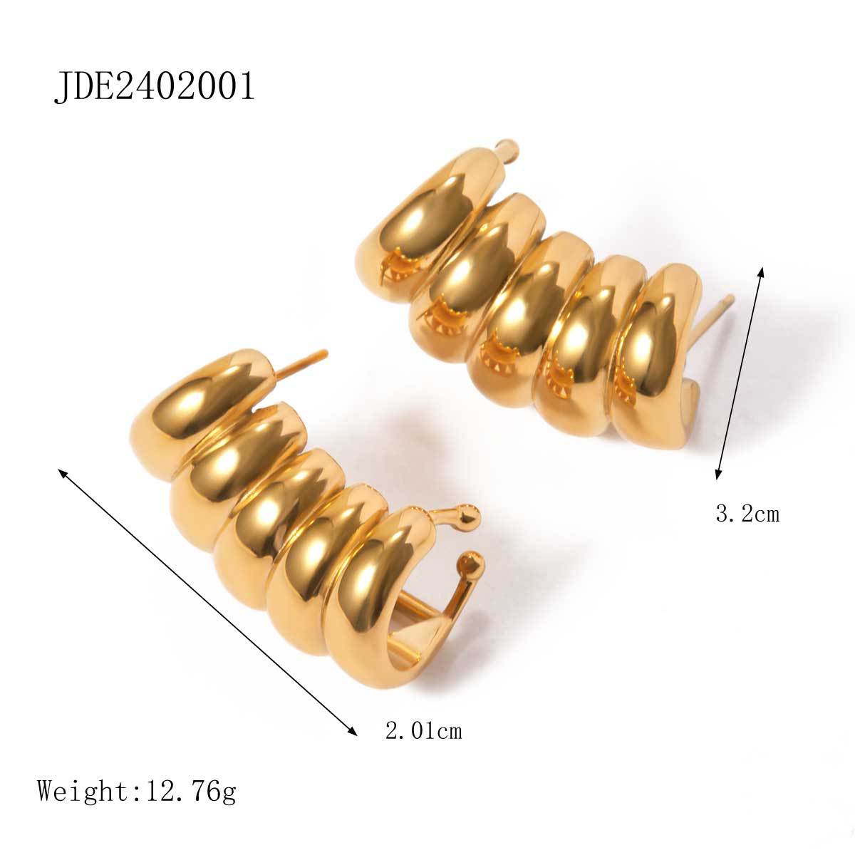 Minimalist 18K Gold Plated Stainless Steel Striped Hollow Geometric Stud Earrings for Women