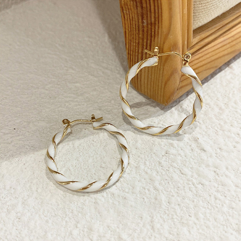 Vintage Geometric Earrings with Enamel Finish in Copper Base and Steel Posts for Women