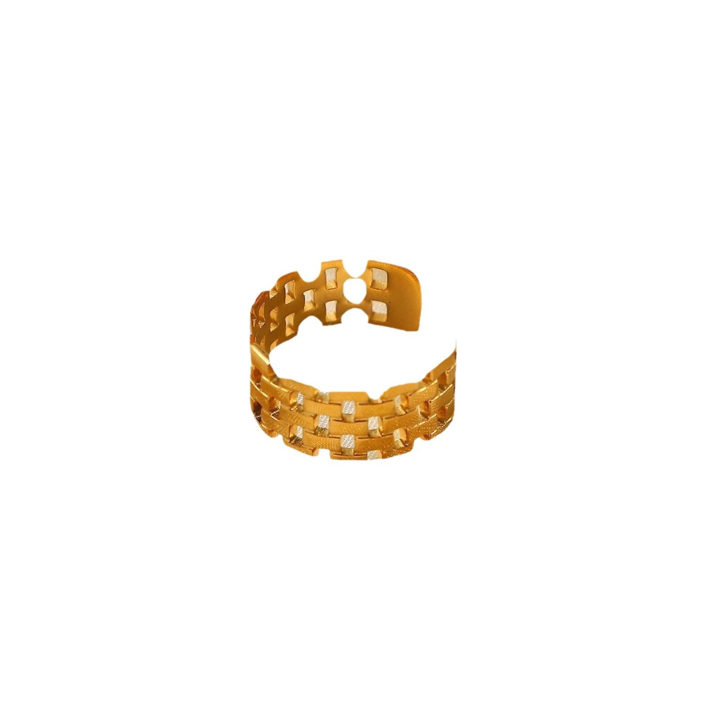 Minimalist Wide Band Open Ring for Women in Stainless Steel with 18K Gold Plating and Mesh Texture