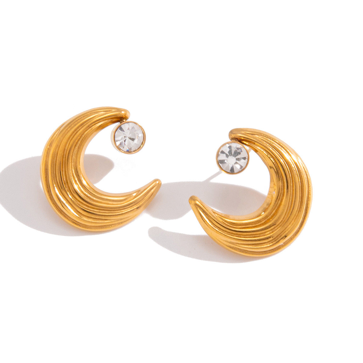 Elegant Moon Rhinestone PVD Stainless Steel Stud Earrings for Women