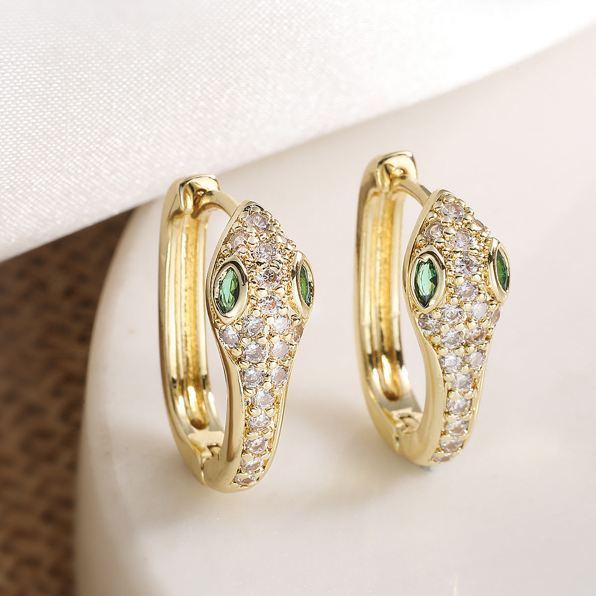 Luxury Hip-hop Geometric Gold Plated Brass Snake Chain Earrings with Cubic Zirconia for Women