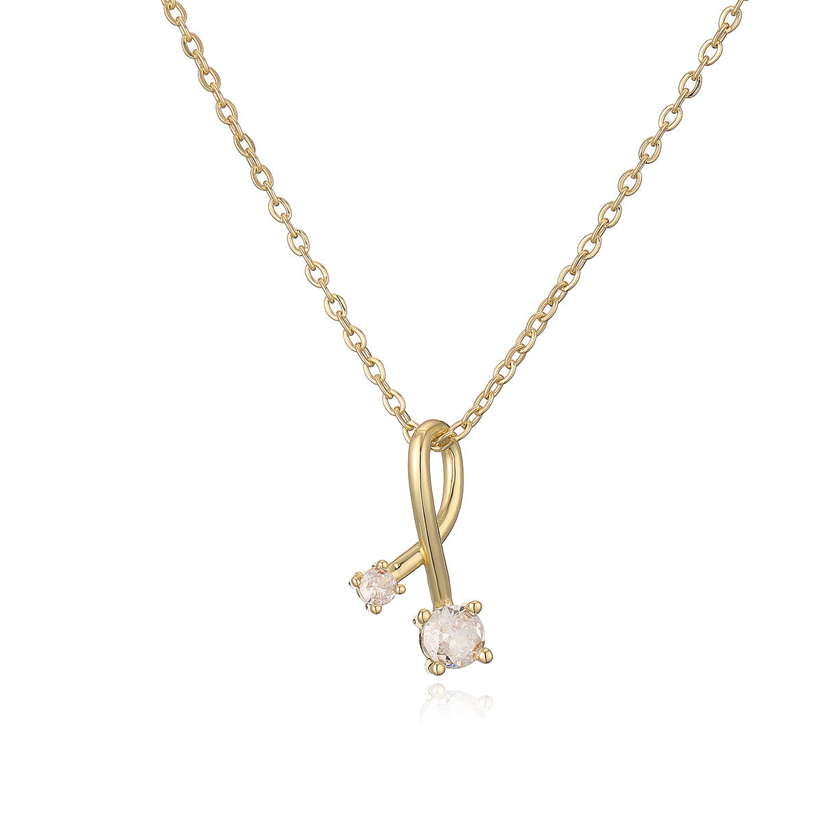 Minimalist Geometric Pendant Necklace for Women in Brass with Real Gold Plating and Zircon Inlay
