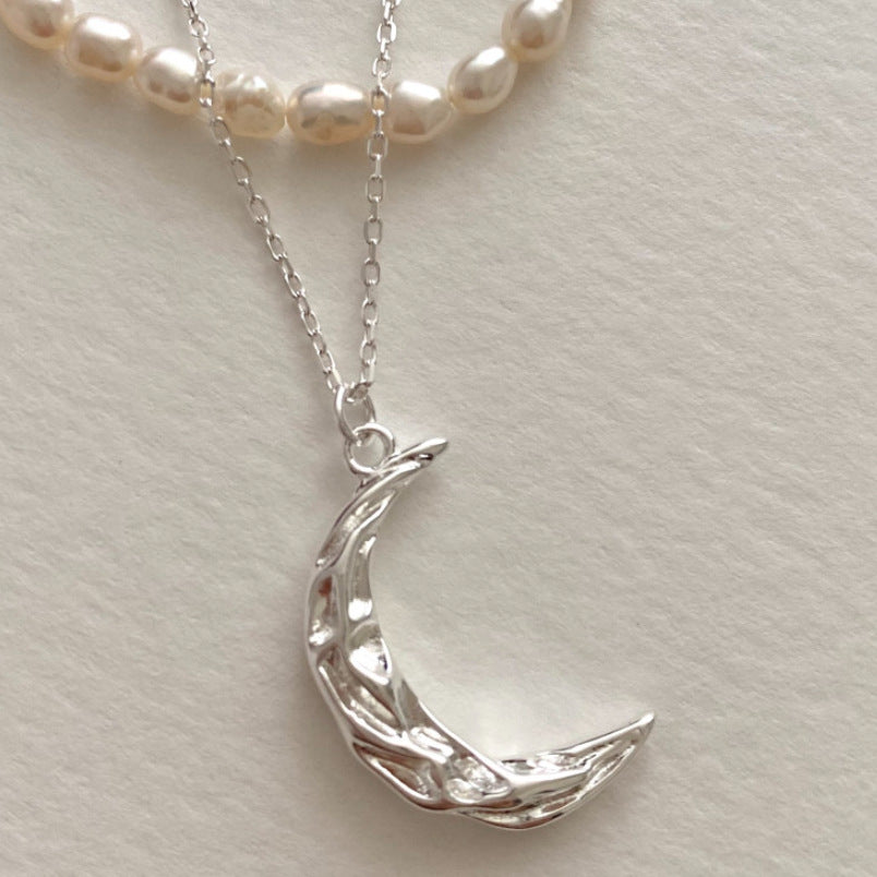 Minimalist 925 Sterling Silver Plated Geometric Moon Pendant Ball Chain Necklace