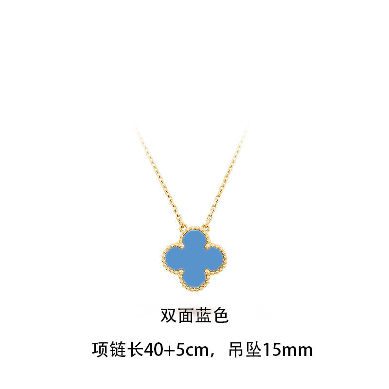 Pulsera minimalista de acero de titanio con forma de trébol e incrustaciones de nácar para mujer