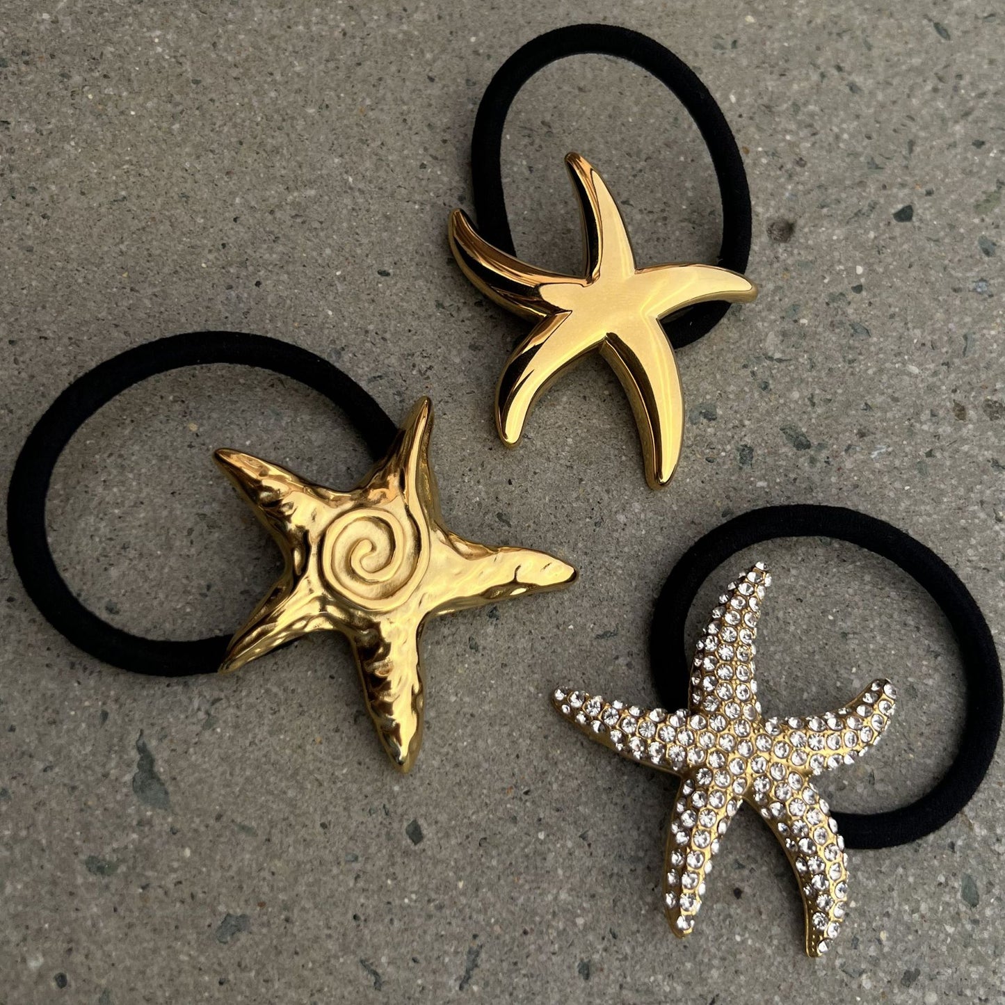 Elegante elastico per capelli a forma di stella in acciaio inossidabile con finitura placcata per la coda di cavallo, alla moda ed elastico