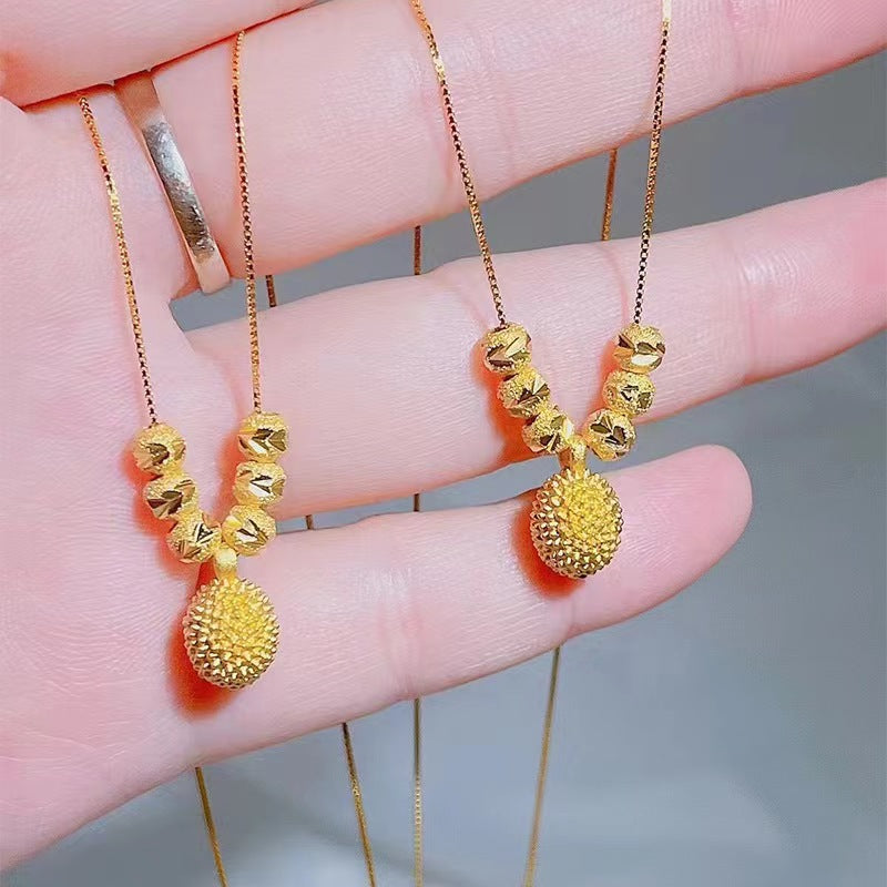 Elegant Geometric Durian Pendant Necklace in Titanium Steel with Gold Plating for Women