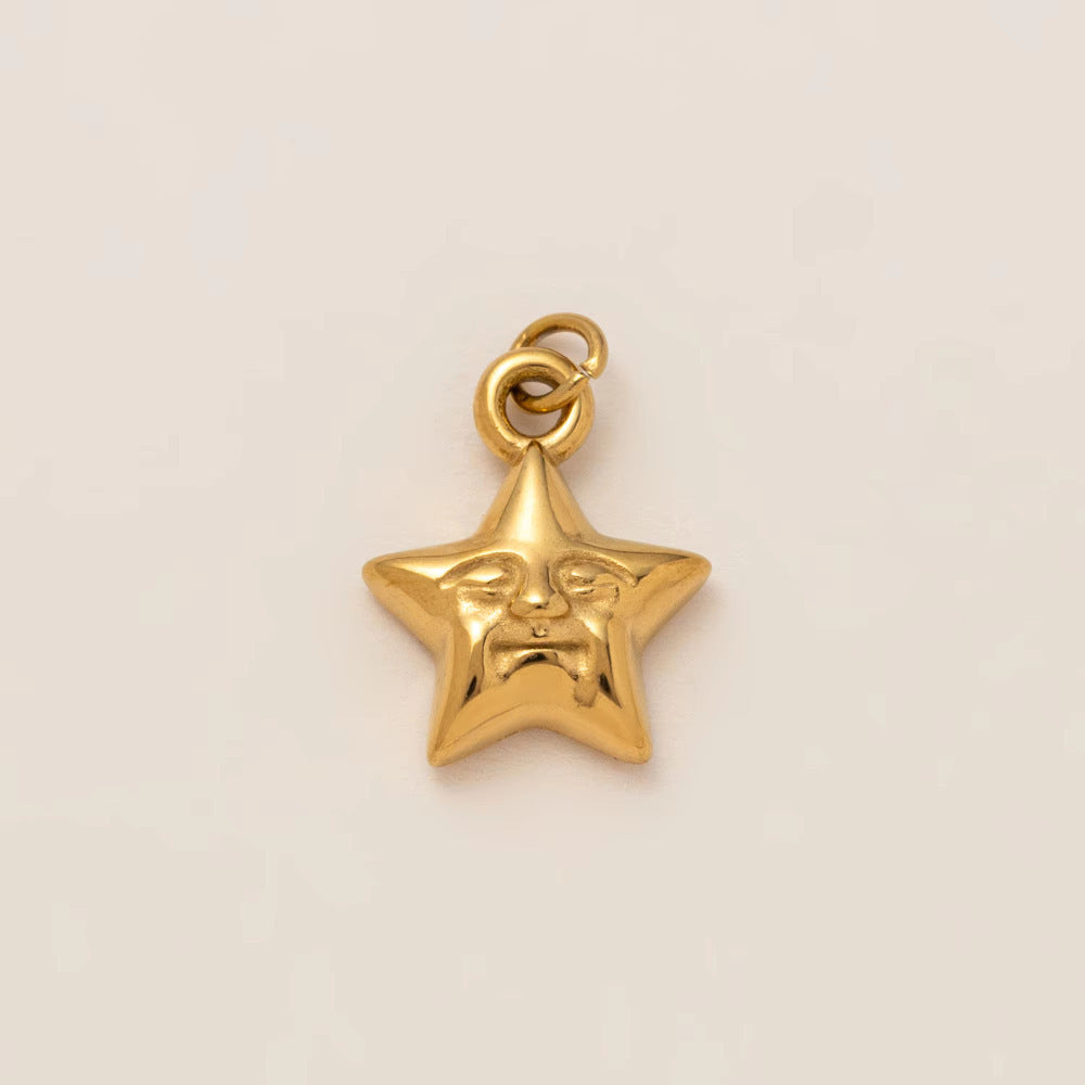 Sweet Titanium Steel PVD Star Moon Geometric Pendant Necklace