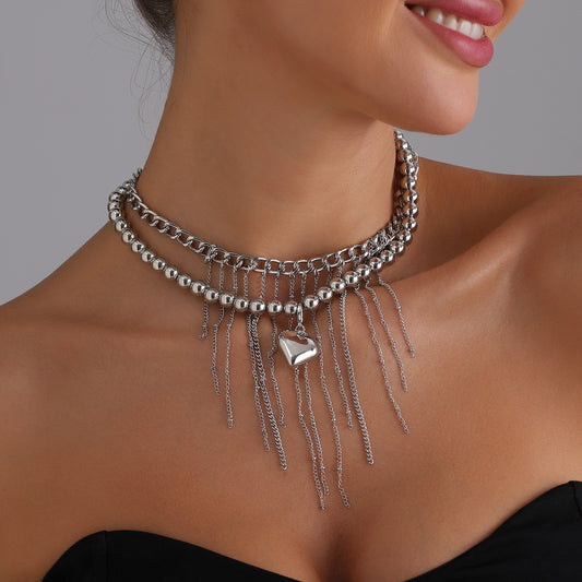 Collar con Colgante Geométrico de Corazón Dulce y Atrevido de Aleación con Acabado Chapado para Mujer