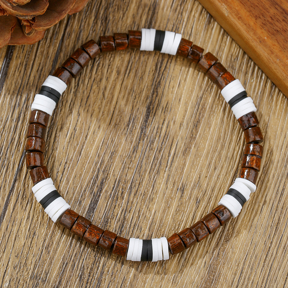 Bohemian Geometric Wood and Resin Beaded Necklace with Alloy Pendant on Cable Chain for Unisex