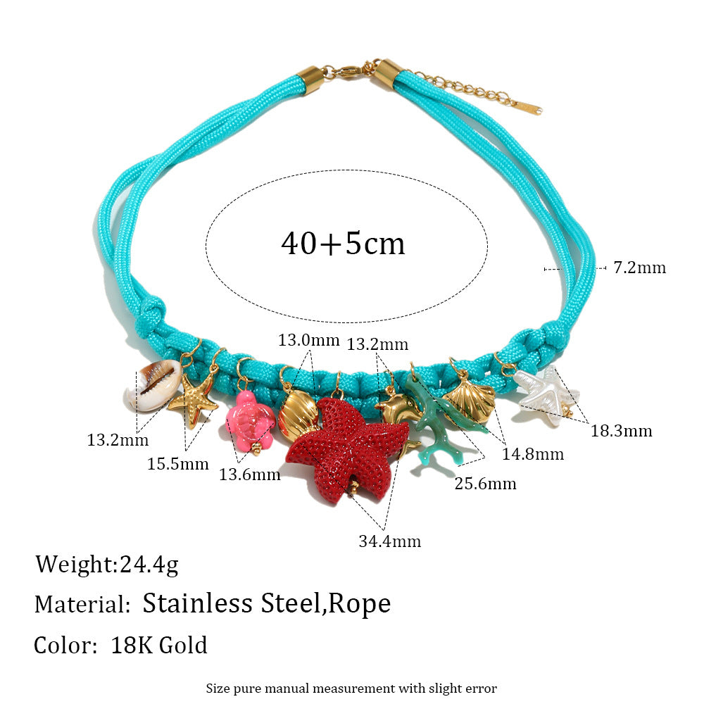 Collar colgante para mujer de cuerda trenzada azul bañada en oro de 18 quilates, diseño geométrico minimalista, inspirado en el océano