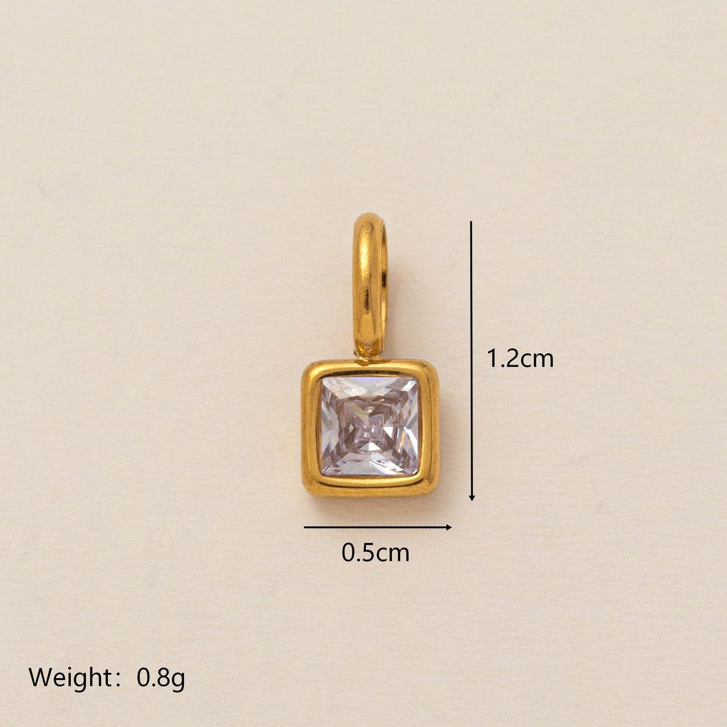 Minimalist Square Titanium Steel Pendant with Cubic Zirconia Inlay DIY Charm Bar Necklace for Women