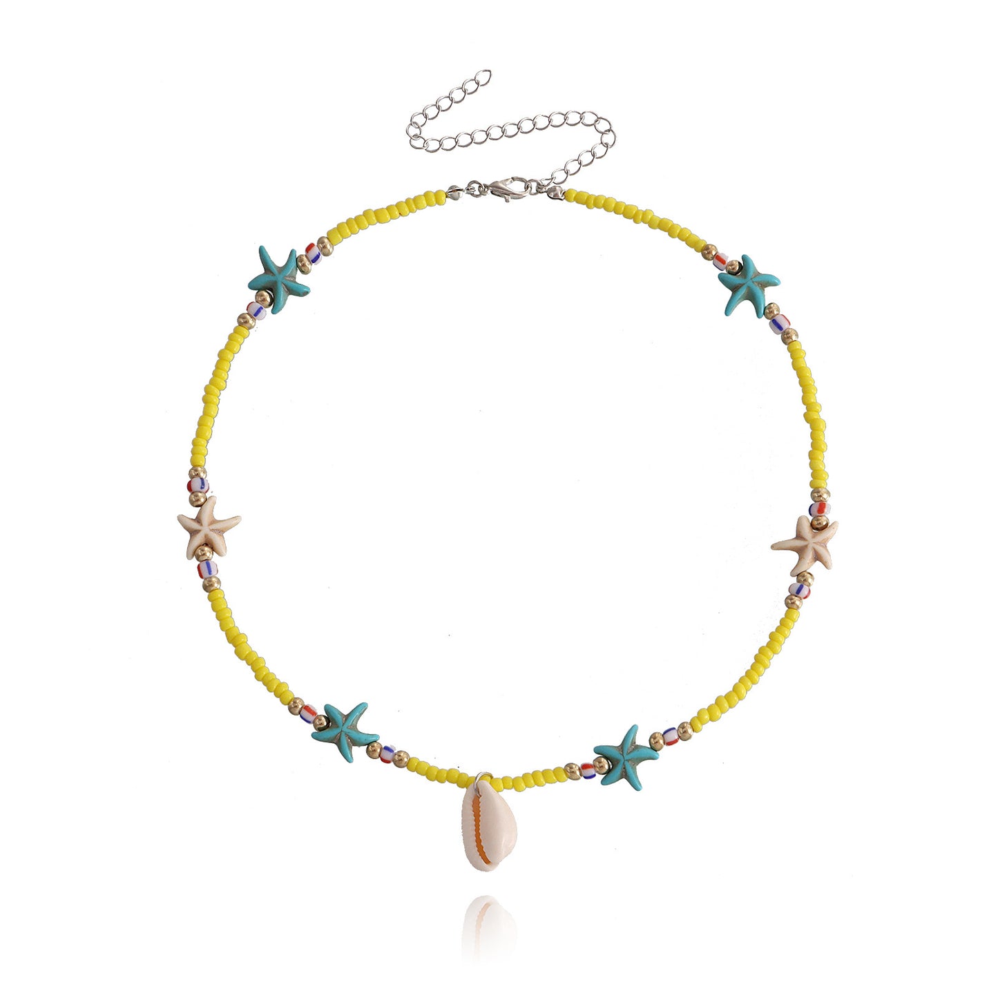 Bohemian Starfish and Seashell Pendant Necklace for Women in Alloy with Plated Finish Geometric Ocean-Inspired Design