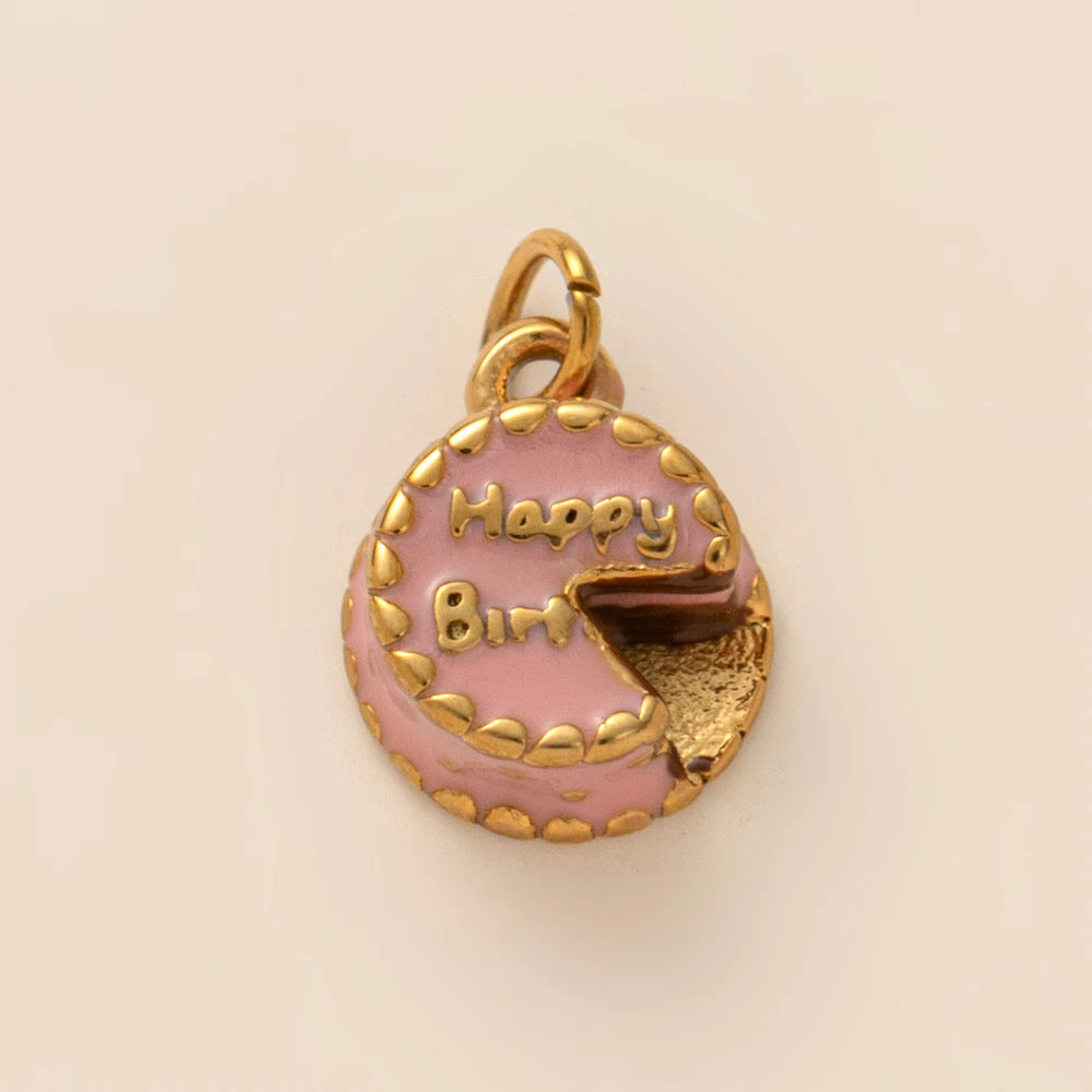 Vintage 18K Gold Plated Stainless Steel Round Coffee Bread Charm Bar for Women