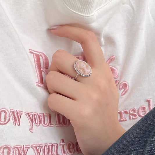 Anello Ovale Minimalista con Ritratto in Argento Sterling 925 Placcato Oro da Donna