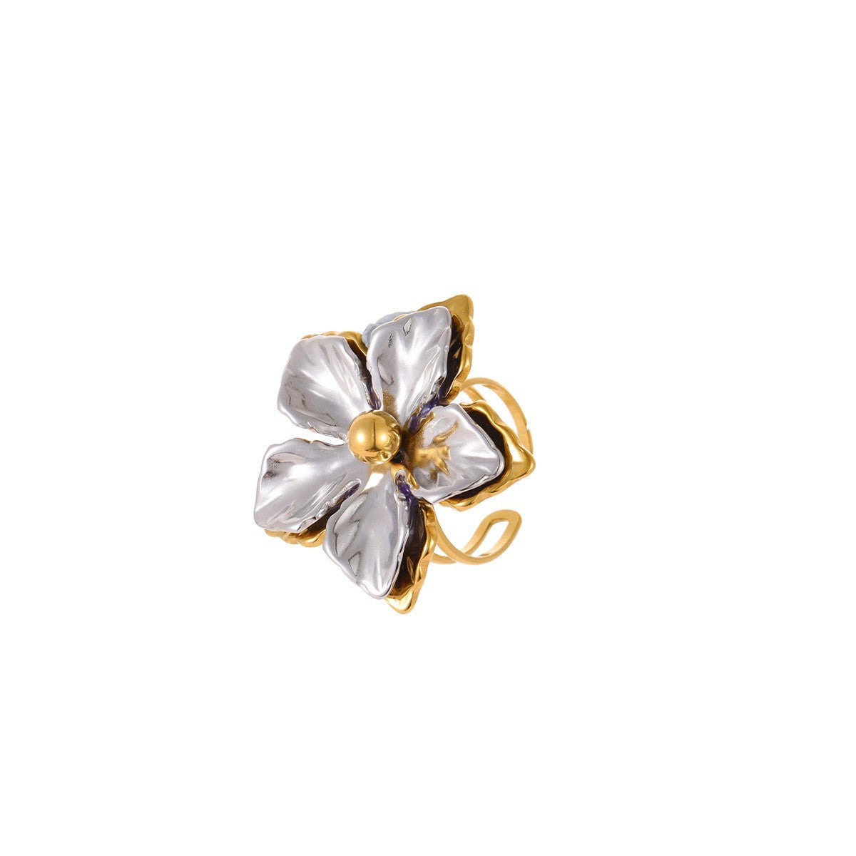 Orecchini alla moda in acciaio inossidabile a forma di fiore e foglia placcati in oro 18 carati da donna