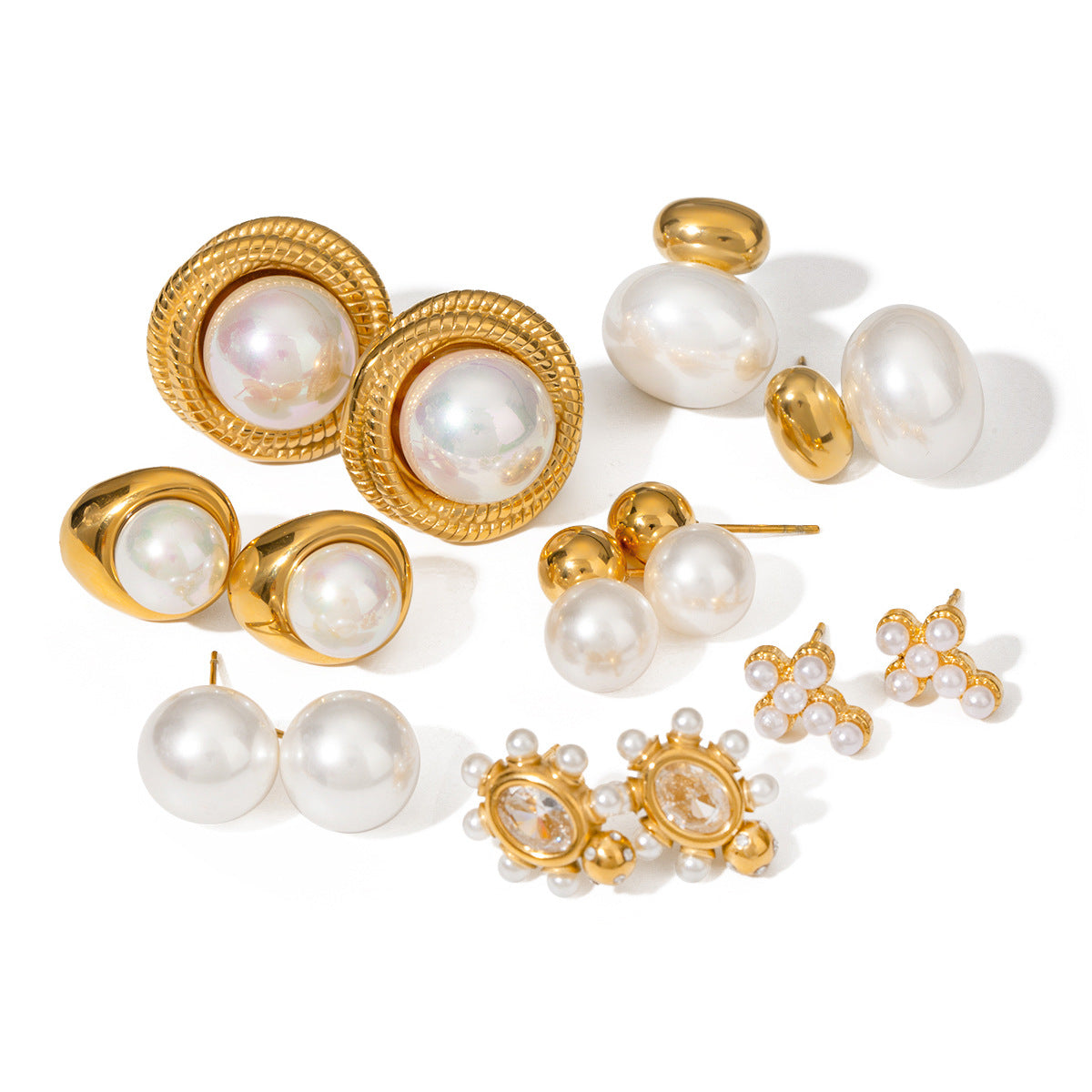 Geometric Stainless Steel Plated Pearl Earrings for Women