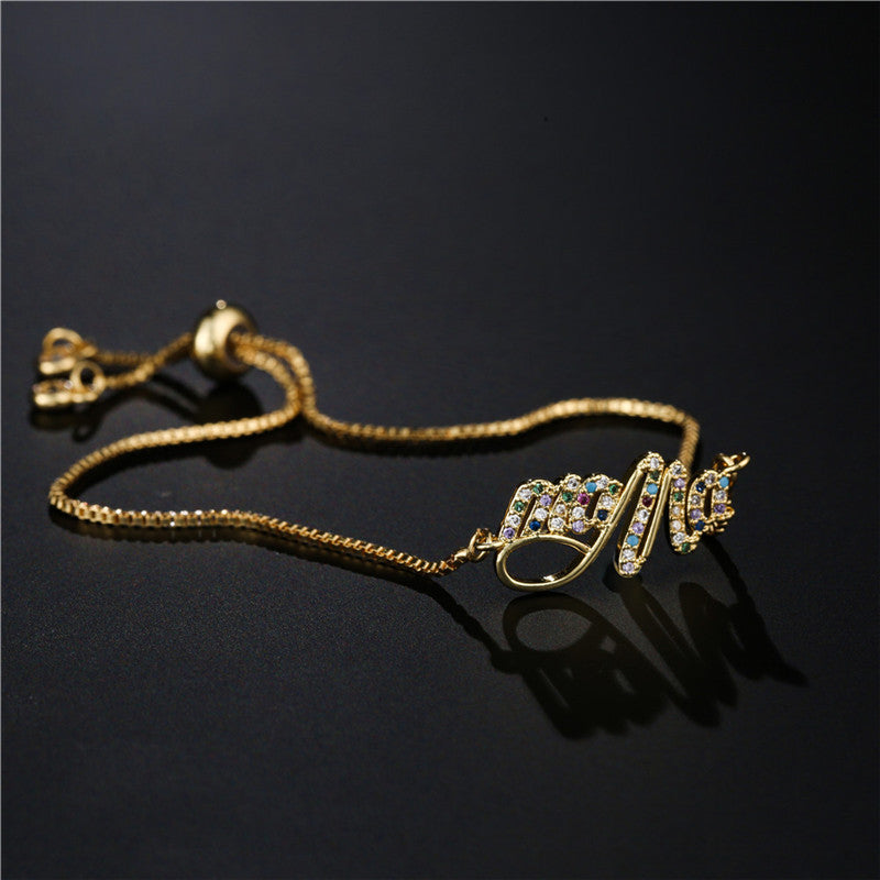 Casual Micro-Inlaid Cubic Zirconia Brass Letter Bracelet for Women