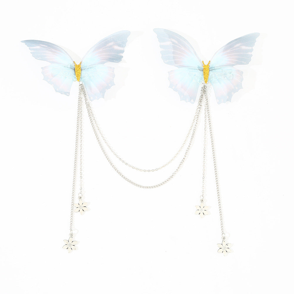 Fermaglio per capelli a farfalla vintage per bambini in metallo con nappe, stile principessa