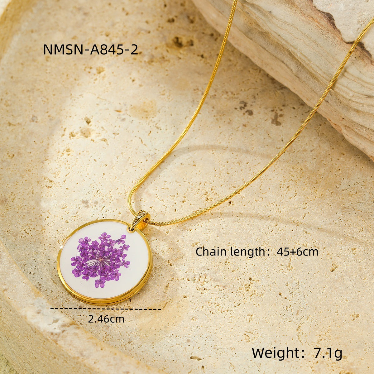 Minimalist Geometric Five-Point Heart Resin Enamel Pressed Dried Flower Pendant Necklace in Stainless Steel