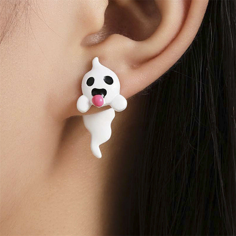 Pendientes de aleación con colgante de fantasma espeluznante con borlas en blanco, negro y gris para Halloween, galvanizados, estilo unisex dulce y atrevido