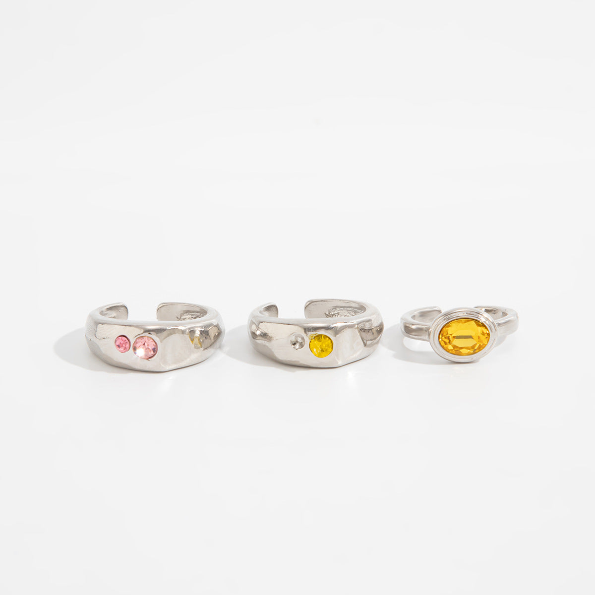 Minimalist Luxury Geometric Zinc Alloy Rhinestone Open Toe Ring Set for Women