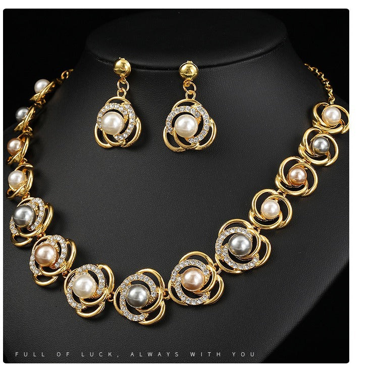 Fashionable Women's Star Moon Cloud Universe Pendant Necklace Set with Electroplated Alloy O-Chain and Matching Earrings
