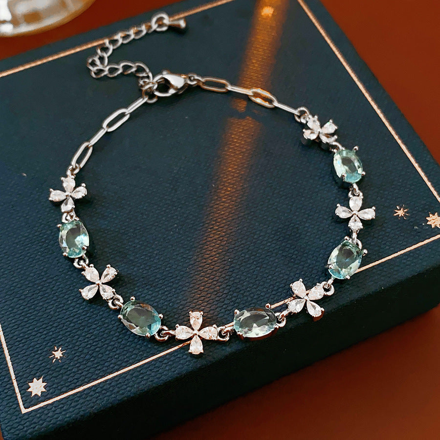 Luxury Elegant Geometric Floral Cubic Zirconia Inlay Bracelet for Women