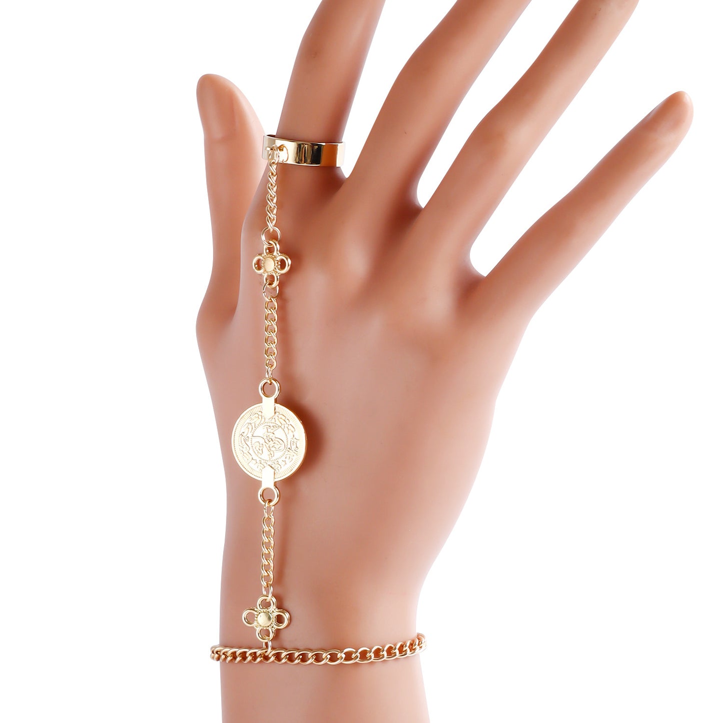 Vintage Geometric Arrow Open Ring Bracelet Set with Rhinestone Inlay and Plated Metal for Women