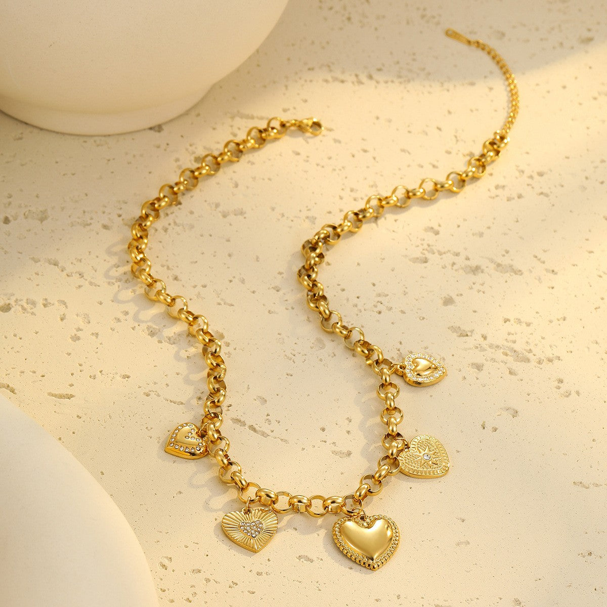 Elegante collar de acero inoxidable geométrico con borlas y corazón, chapado en oro de 18 quilates, para mujer