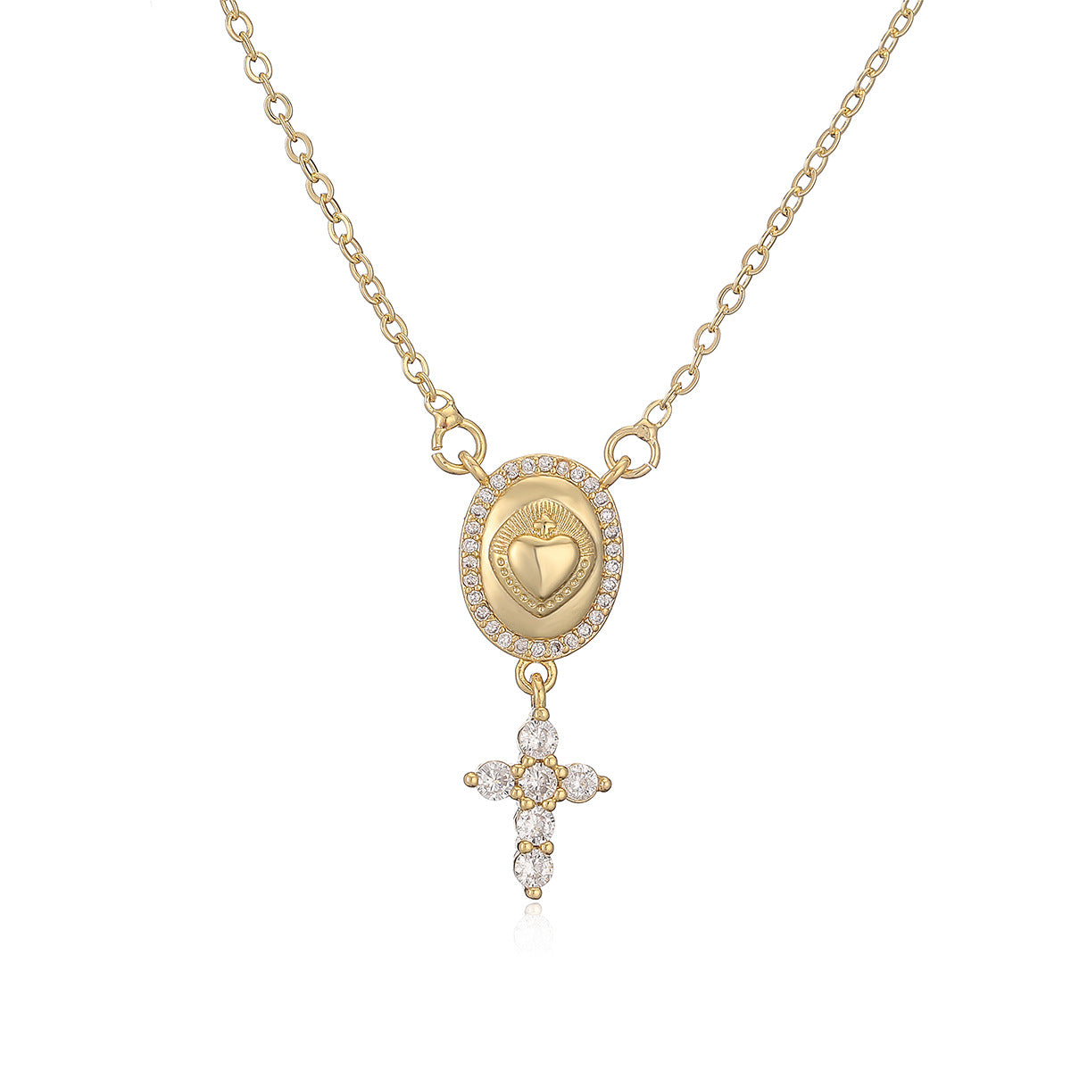 Collana da donna a croce minimalista in rame placcato oro 18 carati con intarsio di zirconi