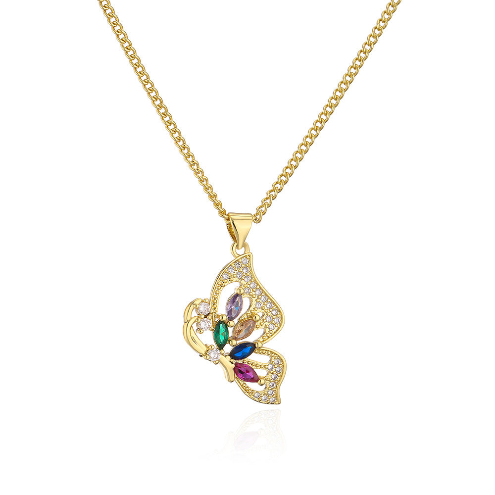 Minimalist Butterfly and Dragonfly Pendant Necklace for Women in Copper with 18K Gold Plating and Micro-Pave Zirconia